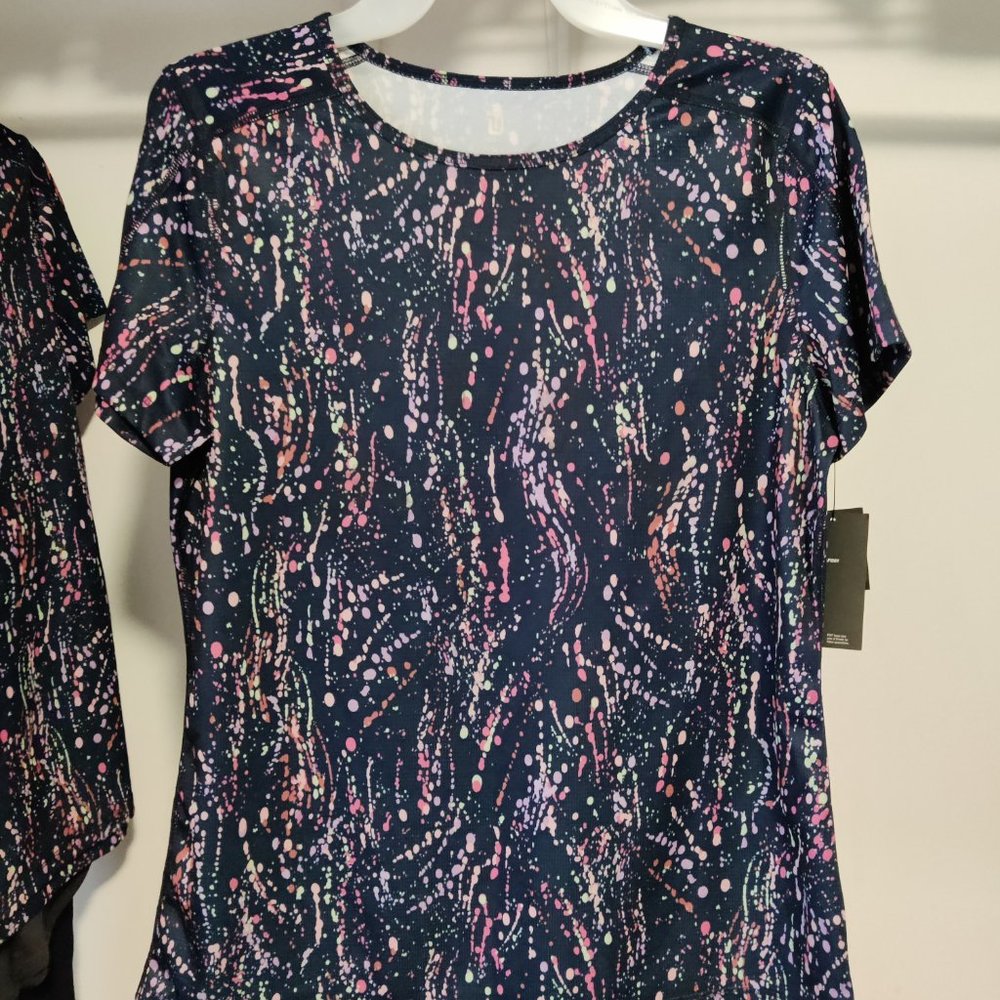 NWT ID Ideology Women Graphic Print Short Sleeve T-Shirt Navy Size XS-M $40 C871